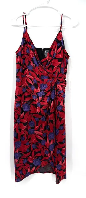 Worthington Red and Purple Floral Midi Dress thumbnail 1