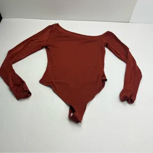 Intimately Free People That’s Hot Bodysuit Womens SZ Large Burnt Red Long Sleeve thumbnail 3