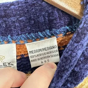 Vintage Chenille Blue‎ Gold Striped Mockneck Sweater 90s Size Medium thumbnail 4