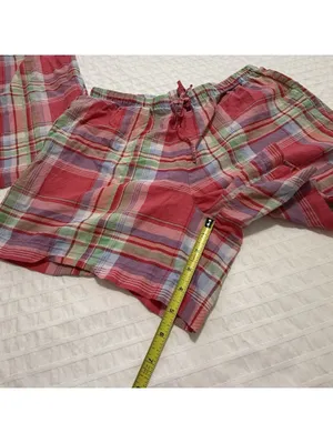 Lauren Ralph Lauren Plaid Multi Color Pajama Button Up Shirt & Shorts Set Medium thumbnail 3