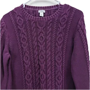 LL Bean Purple‎ Double L Mixed Cable Crew Neck Pullover Cotton Sweater LARGE Purple thumbnail 4