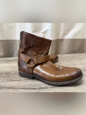 FRYE‎ Phillip Harness Leather Ankle Boots Brown Moto Biker size 7.5 thumbnail 2