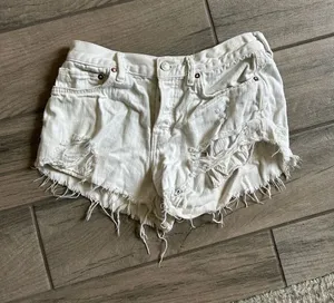We The Free White Distressed Frayed Hem Denim Shorts thumbnail 1