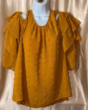 Cato Mustard Textured Ruffle Sleeve Tunic thumbnail 1