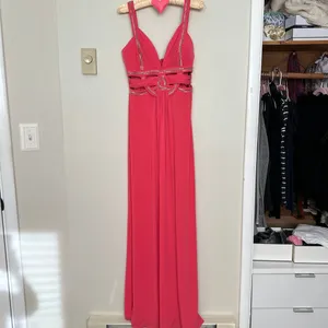 Guess Beaded Grecian Prom Dress Long Length Maxi Formal Coral Pink 2010s Silver thumbnail 2