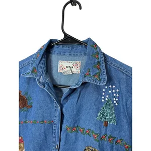 Vintage 90s BSA Embroidered Denim Shirt Noah's‎ Ark Animal Print Medium thumbnail 2