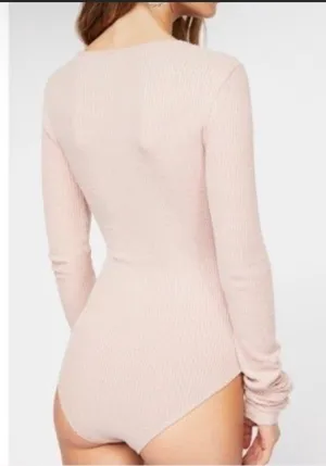 Pink Long Sleeve V Neck Bodysuit thumbnail 3