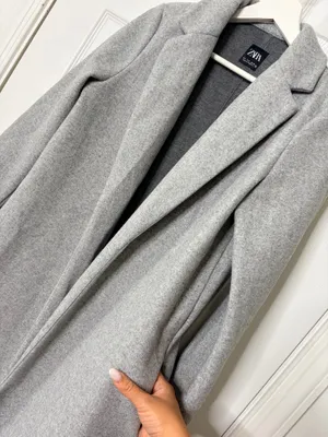 ZARA Gray Long Coat Duster Overcoat Minimalist Quiet Luxury Office Timeless Sz S thumbnail 4