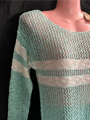 American Eagle Light Mint Open-Knit Stripe Sweater SM NWT thumbnail 5