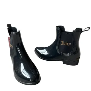 NWT Juicy Couture Black Sparkle Rain Chelsea Logo Boots SZ-9 thumbnail 2