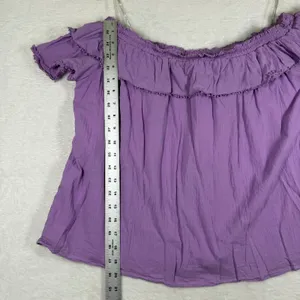 Talulah Womens Purple Off the Shoulder Ruffle‎ Pom Pom Gauze Top Y20126 Large thumbnail 4