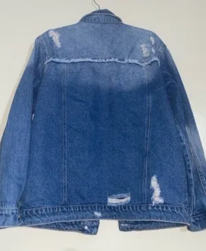 KanCan USA M 100% Cotton Medium Wash Distressed Oversized Distressed button down jean jacket. thumbnail 2