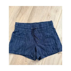 Athleta Cabo 100% Linen Drawstring Textured 4" Shorts Size: 4 Blue thumbnail 5