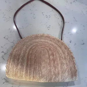 Woven Straw Half Moon Shoulder Bag Boho Summer Beach Raffia Crescent Purse thumbnail 1