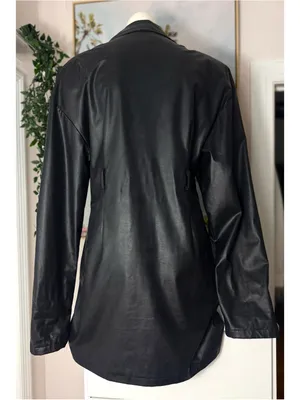 PrettyLittleThing Black Faux Leather Long Moto Jacket Padded Shoulders 12 Large thumbnail 2