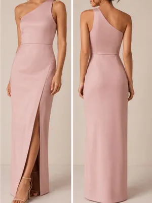 BHLDN Dylan Blush Pink Satin Charmeuse Bridal Formal One Shoulder Maxi Gown thumbnail 9