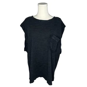 Free People We The Free Black Striped Cap Sleeve Oversized Boxy Our Time Tee Shirt thumbnail 2