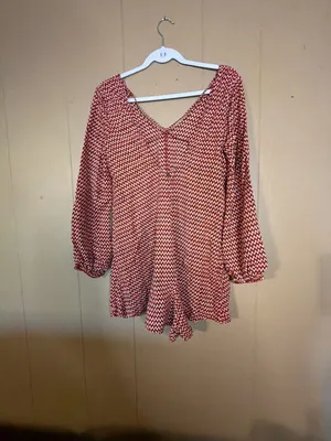 Billabong Red and White Chevron Zig Zag Print Long Sleeve Romper thumbnail 3