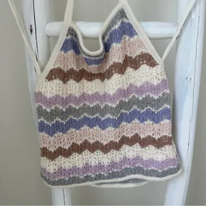 American Eagle Knit Sweater Tie Neck Striped Halter Top Size Small thumbnail 8