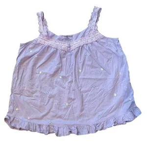 Dreams Co Purple Lavender Retro Embroidered Floral Kidcore Ruffle Lace Top thumbnail 1