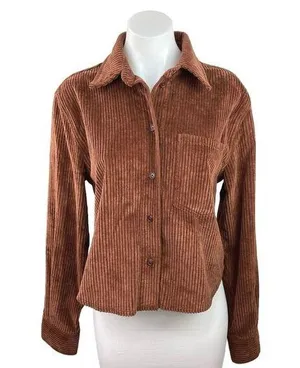 Aritzia Sunday Best Brown Corduroy Long Sleeve Button Up Shirt Top Jacket Size S thumbnail 1