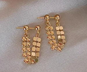 Elegant Metal Sequin Dangle Drop Earrings for Women thumbnail 2