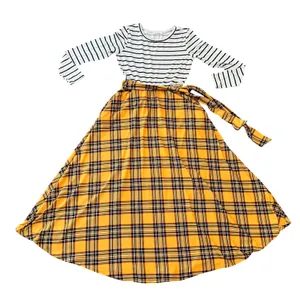 Reborn J Women Mixed Print Maxi Dress Striped Plaid mustard yellow Small USA thumbnail 2