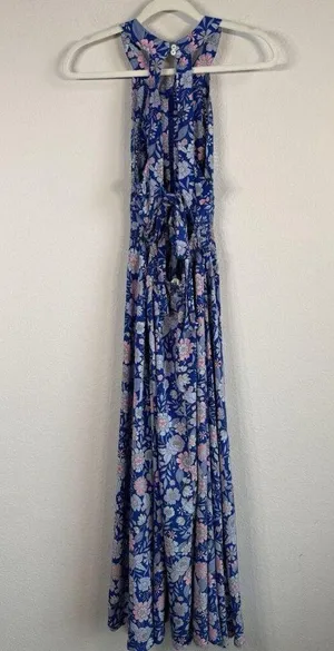 Abel the Label Blue Bell Cottage Floral Maxi Halter Backless Tie Back Dress Sz M thumbnail 12