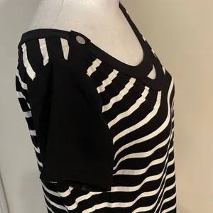 White House Black Market Women's Shift‎ Dress Keyhole Striped Black White Large thumbnail 3