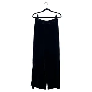 Anthropologie‎ Velvet Solid Wide Leg Pants Black Goth Elegant Size 4 thumbnail 2
