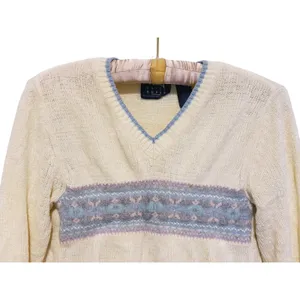 VTG 90s Crazy Horse Wool Rabbit Fairisle Sweater Womens M Cream Grandma Heritage thumbnail 4