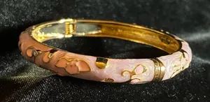 Cloisonne Bracelet Vintage Thin Lucky Clover Leaf Enamel Spring Hinged Bangle thumbnail 1