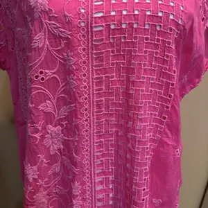 Johnny Was Pink Embroidered Cutwork Tunic Top Size M Boho‎ Floral Eyelet Resort thumbnail 3