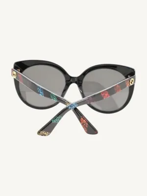 Gucci GG0327S Rainbow Glitter Sunglasses Black Cat Eye New Full Set Box thumbnail 4