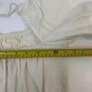 Forever 21 Women's M Cream Linen Blend Smocked Puff Sleeve Open Back‎ Midi Dress thumbnail 4