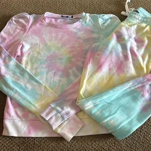 Generation Love Women’s Rainbow Tie Dye Puffy Sleeve Sweatshirt and Sweatpants thumbnail 1