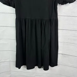 Avec Les Filles Black Eyelet Puff Sleeve Babydoll Peplum Mini Dress Size Small thumbnail 6