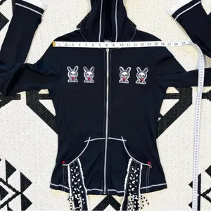 Rare Skelanimals x TRIPP NYC Black Bunny Ears Zip Up Hoodie Size Large thumbnail 4