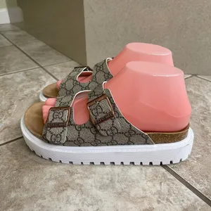 Birkenstock Arizona Platform Monogram Sandals Brown Tan White Lug Sole 38 L7 M5 thumbnail 3