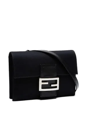 Fendi FF Logo Black Canvas Zucca Baguette Shoulder Flap Crossbody Bag Clutch thumbnail 2