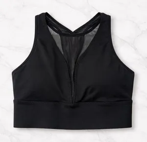 Athleta Black Mesh V Neck Longline Racerback Sports Bra Sz L thumbnail 1