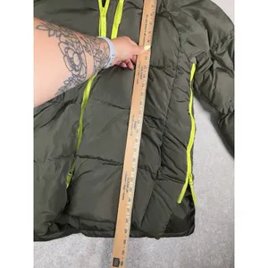 Fabletics Womens Green Hooded Puffer Jacket With Neon Zippers Coat Size M thumbnail 12