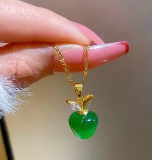 18K Gold Plated Emerald Green Crystal Apple Pendant Necklace for Women thumbnail 2