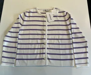 LATAHUO Women Gold Button Down Cardigan Lavender White Crew Neck size Medium thumbnail 1