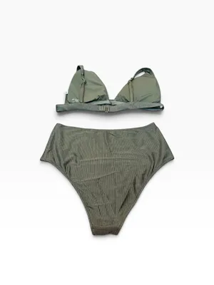 AERIE green shine rib high waisted cheeky bikini thumbnail 4