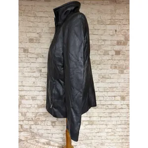 Valerie Stevens Black Lamb Leather Jacket Womens Medium Zip Front Mock Neck Coat thumbnail 2