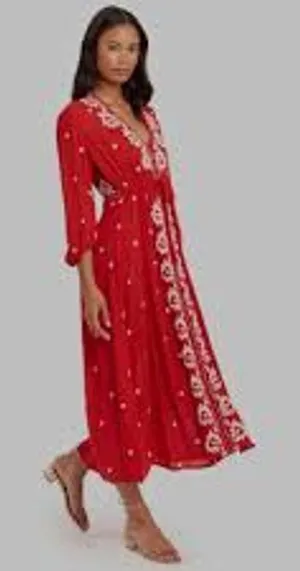 Free People Fabel Embroidered Maxi Dress Womens Size Medium Red White thumbnail 1