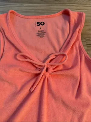 SO Coral-Orange Tie-Front Swim Cover up Terry Cloth Dress Size S thumbnail 2