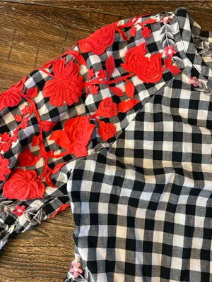 Anthropologie Panknj & Nidhi Tunic Women Medium Black Gingham Red Floral Peplum thumbnail 7