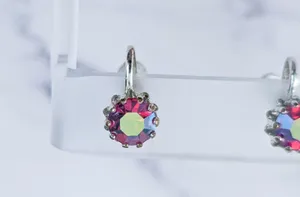 Vintage Screw On Earrings Iridescent Dark Pink Gems - Fair Condition thumbnail 3